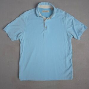 Tommy Bahama Mens Polo Shirt Blue Striped Short Sleeve M Modal Polyester Golf